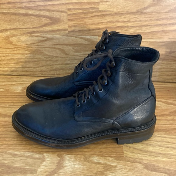 Frye Bowery Lace Up Boots Black Pebbled Leather Men’s 8.5 M Made in Italy - Picture 10 of 13